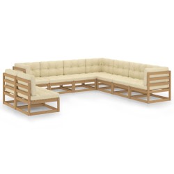 9-tlg. Garten-Lounge-Set Kissen Honigbraun Kiefer Massivholz