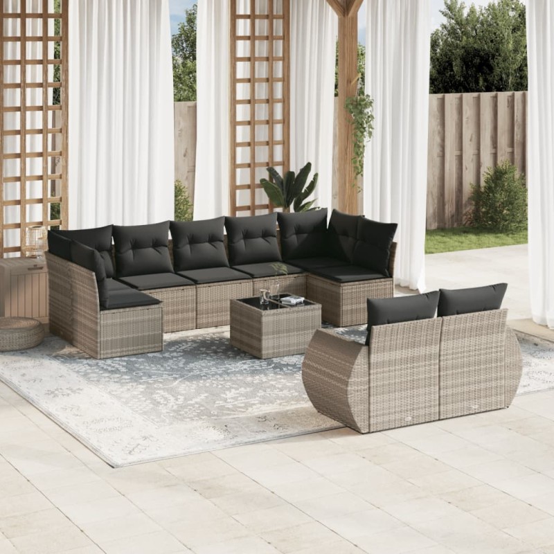 vidaXL 10-tlg. Garten-Sofagarnitur mit Kissen Hellgrau Poly Rattan vidaXL 10-tlg. Garten-Sofagarnitur mit Kissen Hellgrau Poly Rattan