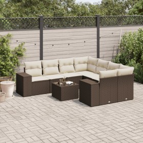 vidaXL 9-tlg. Garten-Sofagarnitur mit Kissen Braun Poly Rattan