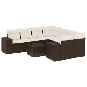 vidaXL 9-tlg. Garten-Sofagarnitur mit Kissen Braun Poly Rattan