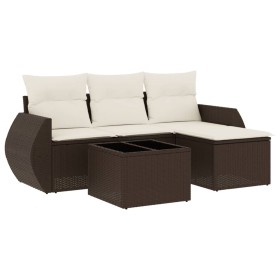 vidaXL 5-tlg. Garten-Sofagarnitur mit Kissen Braun Poly Rattan