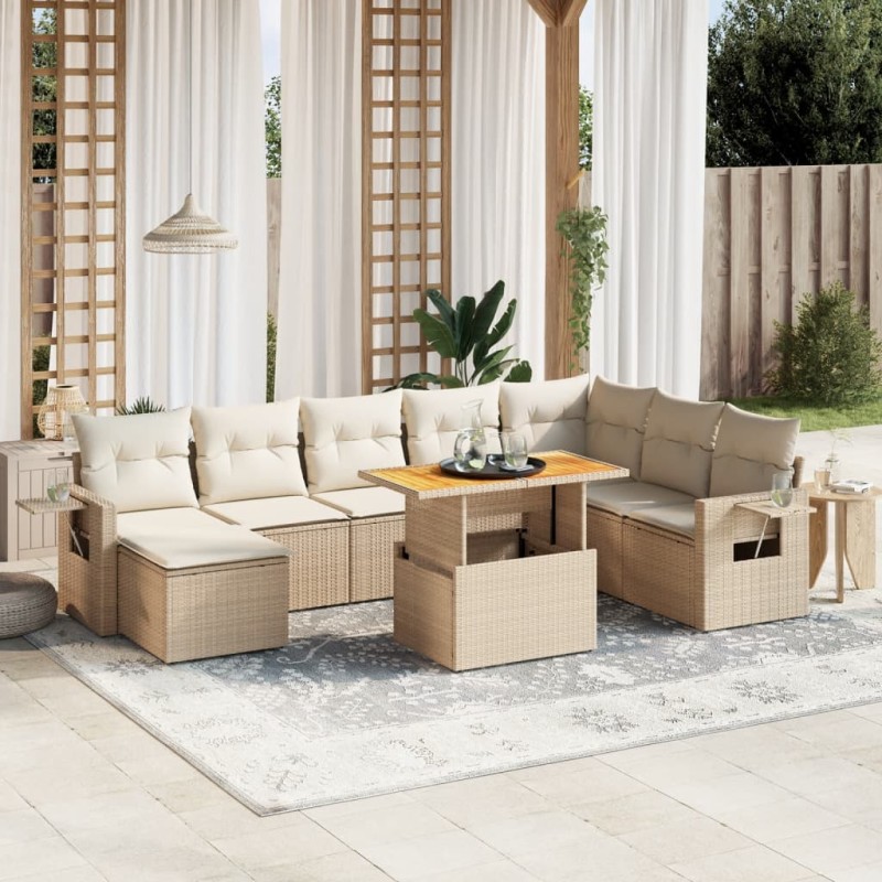 vidaXL 9-tlg. Garten-Sofagarnitur mit Kissen Beige Poly Rattan vidaXL 9-tlg. Garten-Sofagarnitur mit Kissen Beige Poly Rattan