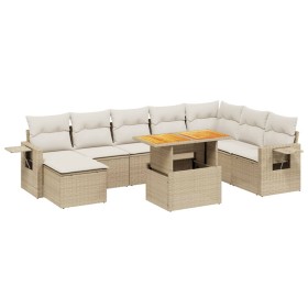 vidaXL 9-tlg. Garten-Sofagarnitur mit Kissen Beige Poly Rattan