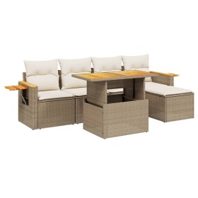 vidaXL 6-tlg. Garten-Sofagarnitur mit Kissen Beige Poly Rattan
