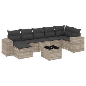 vidaXL 8-tlg. Garten-Sofagarnitur mit Kissen Hellgrau Poly Rattan