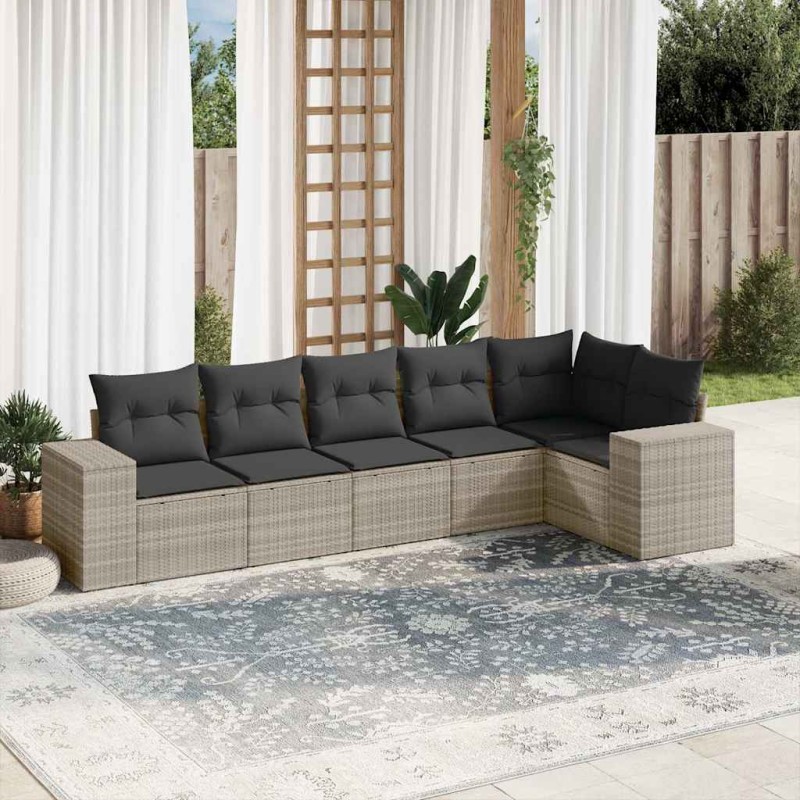 vidaXL 6-tlg. Garten-Sofagarnitur mit Kissen Hellgrau Poly Rattan vidaXL 6-tlg. Garten-Sofagarnitur mit Kissen Hellgrau Poly Rattan