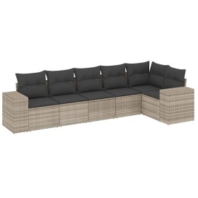 vidaXL 6-tlg. Garten-Sofagarnitur mit Kissen Hellgrau Poly Rattan