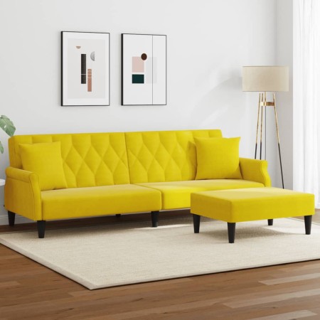 vidaXL Schlafsofa 2-Sitzer mit Kissen und Fußhocker Gelb Samt