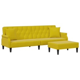 vidaXL Schlafsofa 2-Sitzer mit Kissen und Fußhocker Gelb Samt
