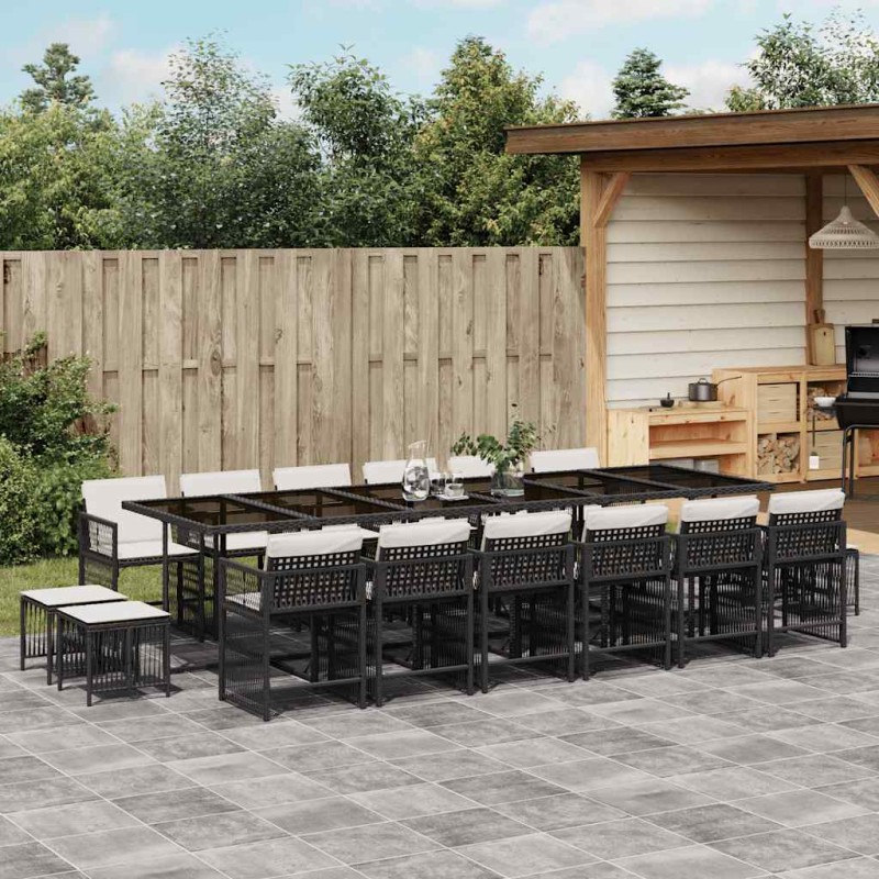 vidaXL 17-tlg. Garten-Essgruppe mit Kissen Schwarz Poly Rattan vidaXL 17-tlg. Garten-Essgruppe mit Kissen Schwarz Poly Rattan