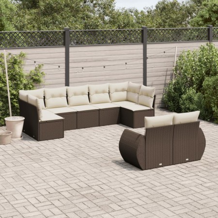vidaXL 9-tlg. Garten-Sofagarnitur mit Kissen Braun Poly Rattan