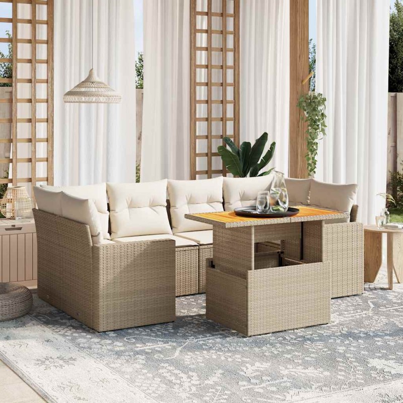 vidaXL 7-tlg. Garten-Sofagarnitur mit Kissen Beige Poly Rattan vidaXL 7-tlg. Garten-Sofagarnitur mit Kissen Beige Poly Rattan
