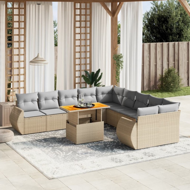 vidaXL 11-tlg. Garten-Sofagarnitur mit Kissen Beige Poly Rattan vidaXL 11-tlg. Garten-Sofagarnitur mit Kissen Beige Poly Rattan
