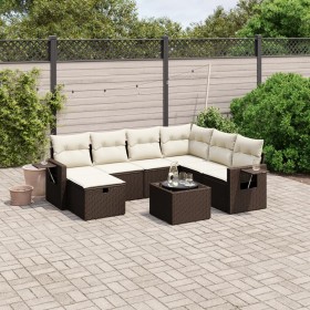 vidaXL 8-tlg. Garten-Sofagarnitur mit Kissen Braun Poly Rattan