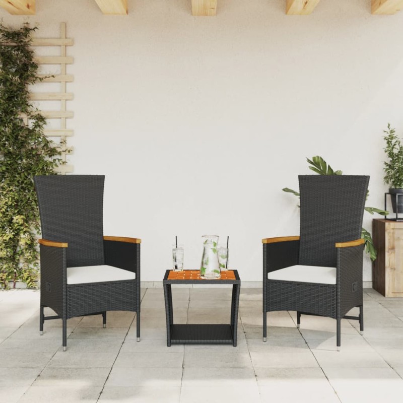 vidaXL 3-tlg. Garten-Essgruppe mit Kissen Schwarz Poly Rattan vidaXL 3-tlg. Garten-Essgruppe mit Kissen Schwarz Poly Rattan