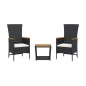 vidaXL 3-tlg. Garten-Essgruppe mit Kissen Schwarz Poly Rattan vidaXL 3-tlg. Garten-Essgruppe mit Kissen Schwarz Poly Rattan