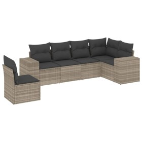 vidaXL 6-tlg. Garten-Sofagarnitur mit Kissen Hellgrau Poly Rattan