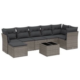 vidaXL 8-tlg. Garten-Sofagarnitur mit Kissen Hellgrau Poly Rattan