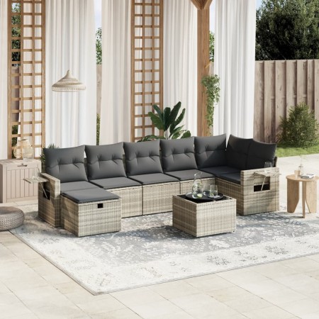 vidaXL 8-tlg. Garten-Sofagarnitur mit Kissen Hellgrau Poly Rattan