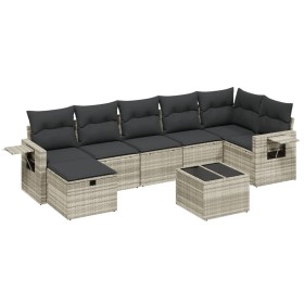 vidaXL 8-tlg. Garten-Sofagarnitur mit Kissen Hellgrau Poly Rattan