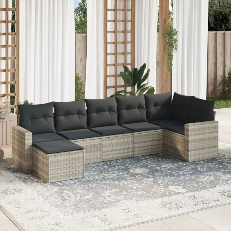 vidaXL 7-tlg. Garten-Sofagarnitur mit Kissen Hellgrau Poly Rattan vidaXL 7-tlg. Garten-Sofagarnitur mit Kissen Hellgrau Poly Rattan