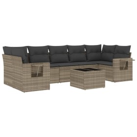 vidaXL 8-tlg. Garten-Sofagarnitur mit Kissen Hellgrau Poly Rattan