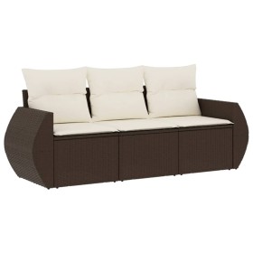 vidaXL 3-tlg. Garten-Sofagarnitur mit Kissen Braun Poly Rattan