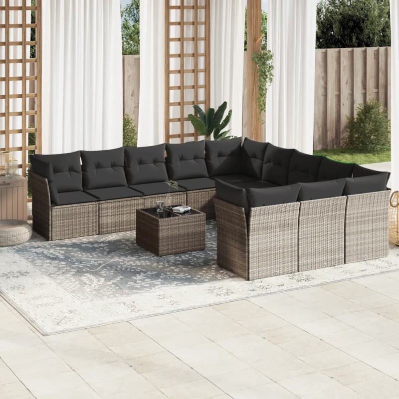 vidaXL 12-tlg. Garten-Sofagarnitur mit Kissen Hellgrau Poly Rattan vidaXL 12-tlg. Garten-Sofagarnitur mit Kissen Hellgrau Poly Rattan