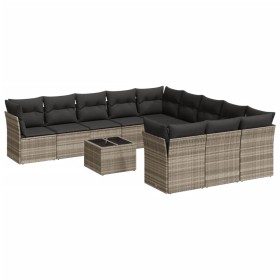vidaXL 12-tlg. Garten-Sofagarnitur mit Kissen Hellgrau Poly Rattan