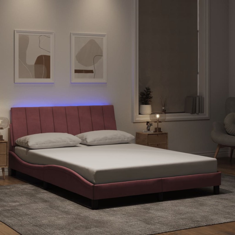 vidaXL Bettgestell mit LED-Leuchten Rosa 140x200 cm Samt vidaXL Bettgestell mit LED-Leuchten Rosa 140x200 cm Samt