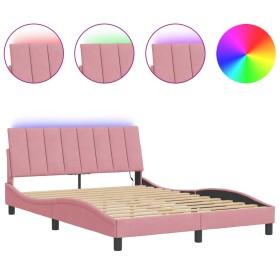 vidaXL Bettgestell mit LED-Leuchten Rosa 140x200 cm Samt