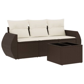 vidaXL 4-tlg. Garten-Sofagarnitur mit Kissen Braun Poly Rattan