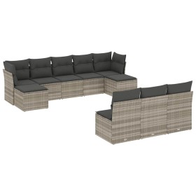 vidaXL 10-tlg. Garten-Sofagarnitur mit Kissen Hellgrau Poly Rattan
