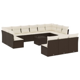 vidaXL 14-tlg. Garten-Sofagarnitur mit Kissen Braun Poly Rattan