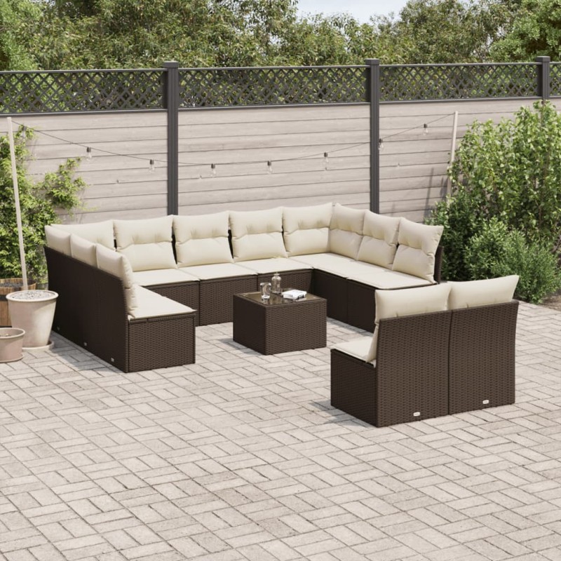vidaXL 12-tlg. Garten-Sofagarnitur mit Kissen Braun Poly Rattan vidaXL 12-tlg. Garten-Sofagarnitur mit Kissen Braun Poly Rattan