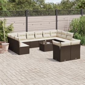 vidaXL 13-tlg. Garten-Sofagarnitur mit Kissen Braun Poly Rattan