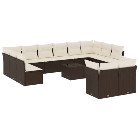 vidaXL 13-tlg. Garten-Sofagarnitur mit Kissen Braun Poly Rattan