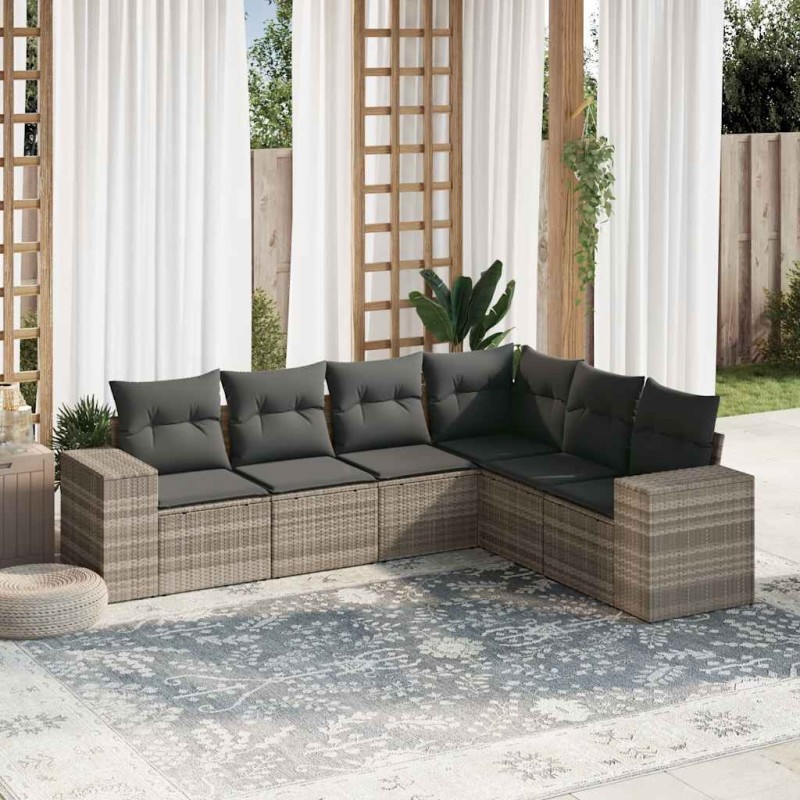 vidaXL 6-tlg. Garten-Sofagarnitur mit Kissen Hellgrau Poly Rattan vidaXL 6-tlg. Garten-Sofagarnitur mit Kissen Hellgrau Poly Rattan