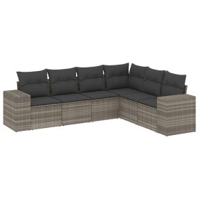 vidaXL 6-tlg. Garten-Sofagarnitur mit Kissen Hellgrau Poly Rattan