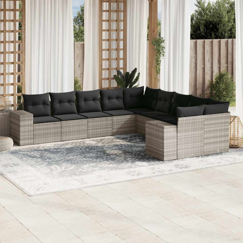 vidaXL 10-tlg. Garten-Sofagarnitur mit Kissen Hellgrau Poly Rattan vidaXL 10-tlg. Garten-Sofagarnitur mit Kissen Hellgrau Poly Rattan