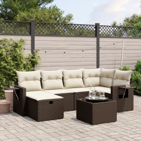 vidaXL 7-tlg. Garten-Sofagarnitur mit Kissen Braun Poly Rattan
