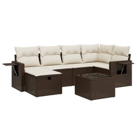 vidaXL 7-tlg. Garten-Sofagarnitur mit Kissen Braun Poly Rattan
