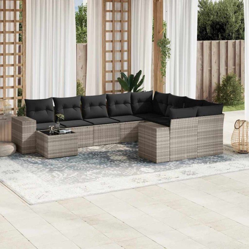 vidaXL 10-tlg. Garten-Sofagarnitur mit Kissen Hellgrau Poly Rattan vidaXL 10-tlg. Garten-Sofagarnitur mit Kissen Hellgrau Poly Rattan