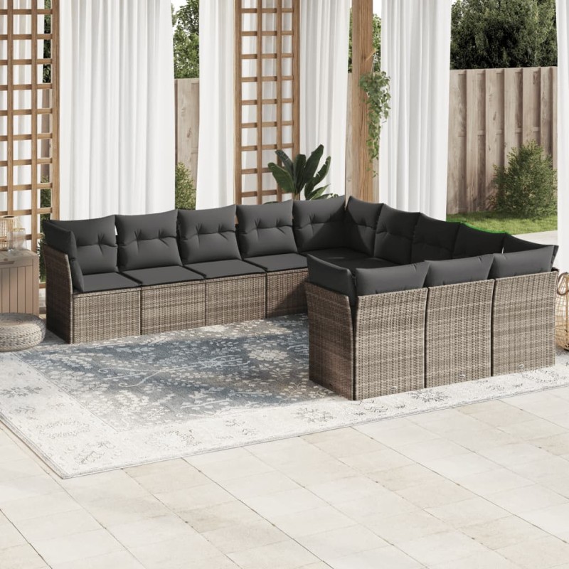 vidaXL 11-tlg. Garten-Sofagarnitur mit Kissen Hellgrau Poly Rattan vidaXL 11-tlg. Garten-Sofagarnitur mit Kissen Hellgrau Poly Rattan