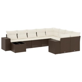 vidaXL 10-tlg. Garten-Sofagarnitur mit Kissen Braun Poly Rattan