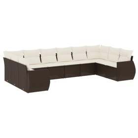 vidaXL 10-tlg. Garten-Sofagarnitur mit Kissen Braun Poly Rattan