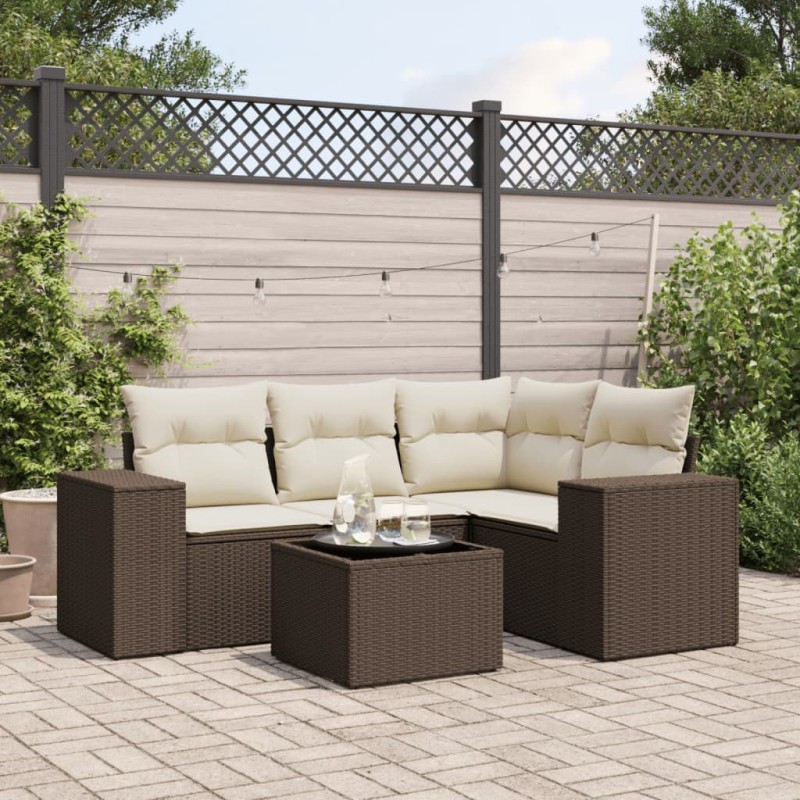 vidaXL 5-tlg. Garten-Sofagarnitur mit Kissen Braun Poly Rattan vidaXL 5-tlg. Garten-Sofagarnitur mit Kissen Braun Poly Rattan