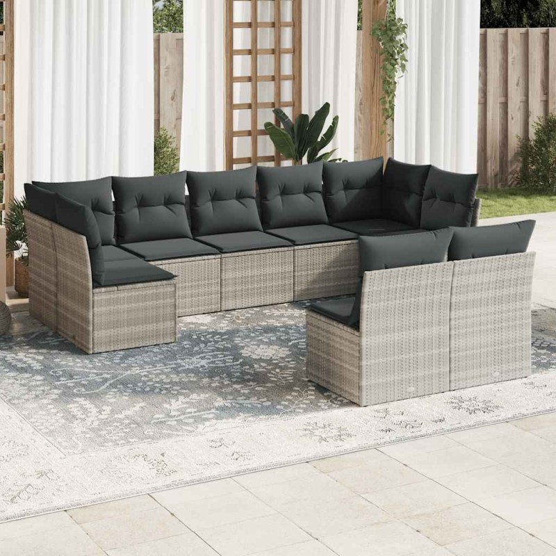 vidaXL 9-tlg. Garten-Sofagarnitur mit Kissen Hellgrau Poly Rattan vidaXL 9-tlg. Garten-Sofagarnitur mit Kissen Hellgrau Poly Rattan
