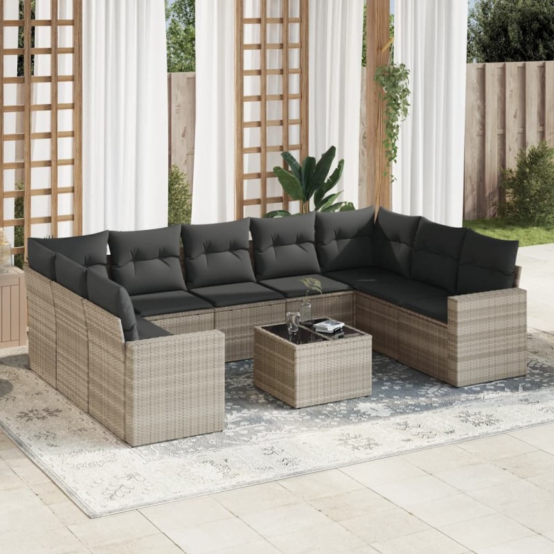 vidaXL 10-tlg. Garten-Sofagarnitur mit Kissen Hellgrau Poly Rattan vidaXL 10-tlg. Garten-Sofagarnitur mit Kissen Hellgrau Poly Rattan