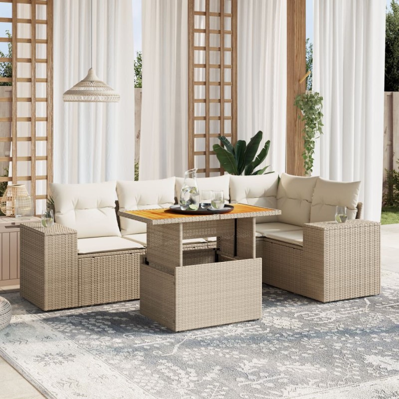 vidaXL 6-tlg. Garten-Sofagarnitur mit Kissen Beige Poly Rattan vidaXL 6-tlg. Garten-Sofagarnitur mit Kissen Beige Poly Rattan